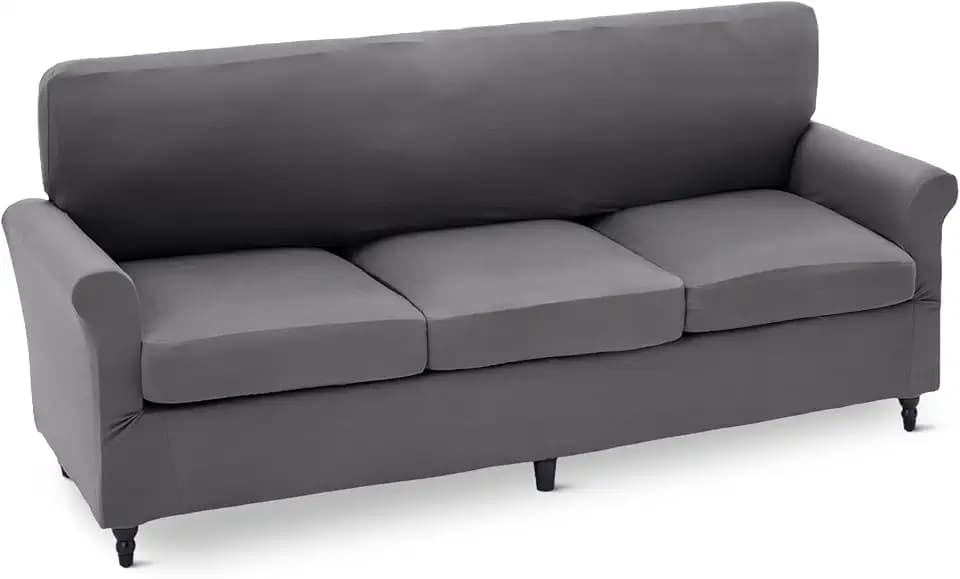 Amazon Basics Stretch Spandex Sofa Slipcover with Elastic Bottom, Three-Seat Sofa, Large, Dark Gray