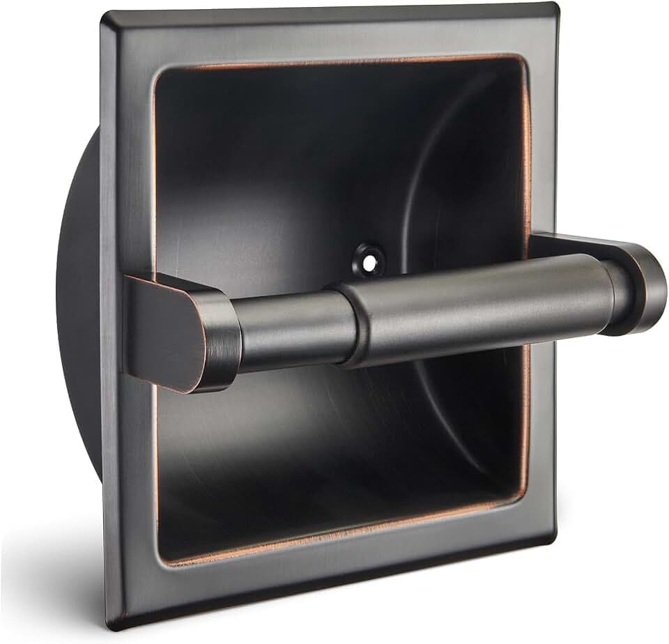 JunSun Oil Rubbed Bronze Recessed Toilet Paper Holder Stainless Steel ORB Toilet Paper Roll Holder Tissue Holder Tissue Roll Holder 6" X 6" Square Jumbo Mega Roll Holder Rear Mounting Bracket Included