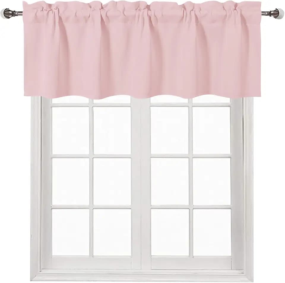 DWCN Blush Pink Rod Pocket Valance for Windows 60 x 18 Inch, 1 Panel