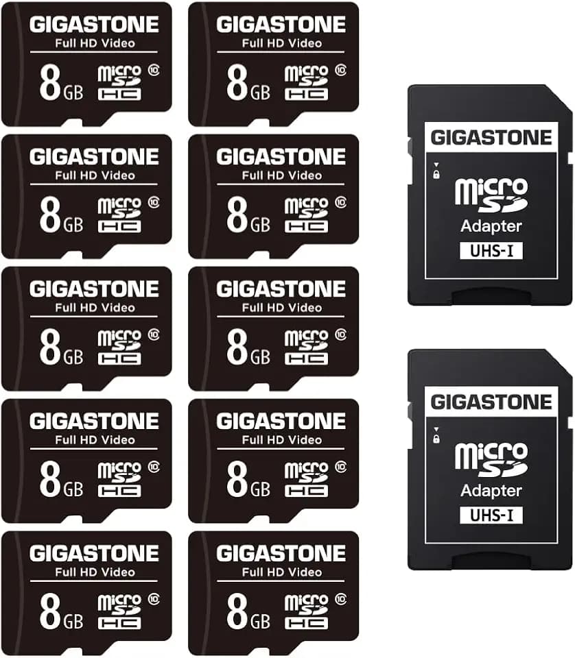 GIGASTONE 8GB Micro SD Card 10-Pack, Full HD Video, Surveillance Security Cam Action Camera Drone, 80MB/s Micro SDHC Class 10