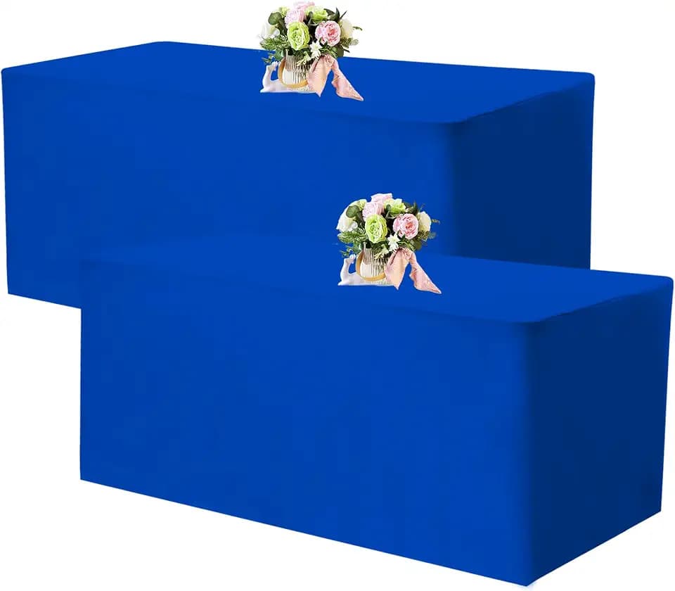 2 Pack Fitted Tablecloths 96 x 30 Inch, Royal Blue Rectangle Table Clothes for 8 Foot Tables, Washable Polyester Fabric Table Cover for Parties, Wedding, Banquet, Trade Show