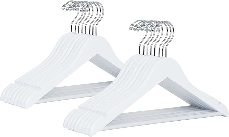 Amber Home 20 Pack 15" White Wooden Clothes Hangers for Woman