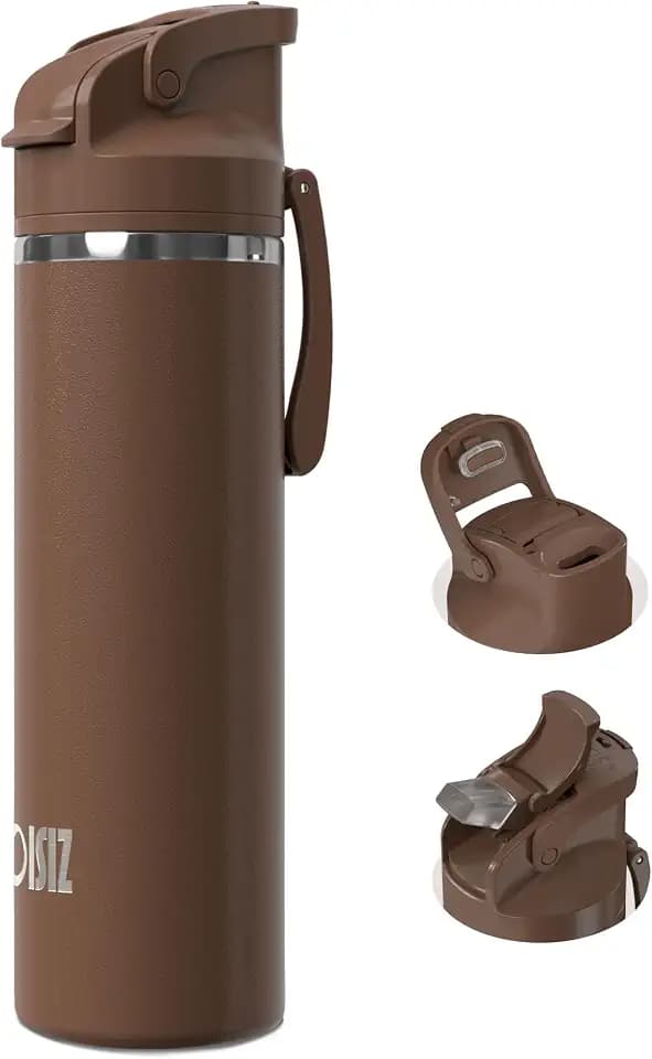 OISIZ Insulated Water Bottle 24 oz with 2 in 1 Spout and Straw Lid,One Click Safety Lock,100% Leakproof,Keep Cold 24H,Vacuum Stainless Steel Water Bottle for School,Travel and Sports,Dishwasher Safe
