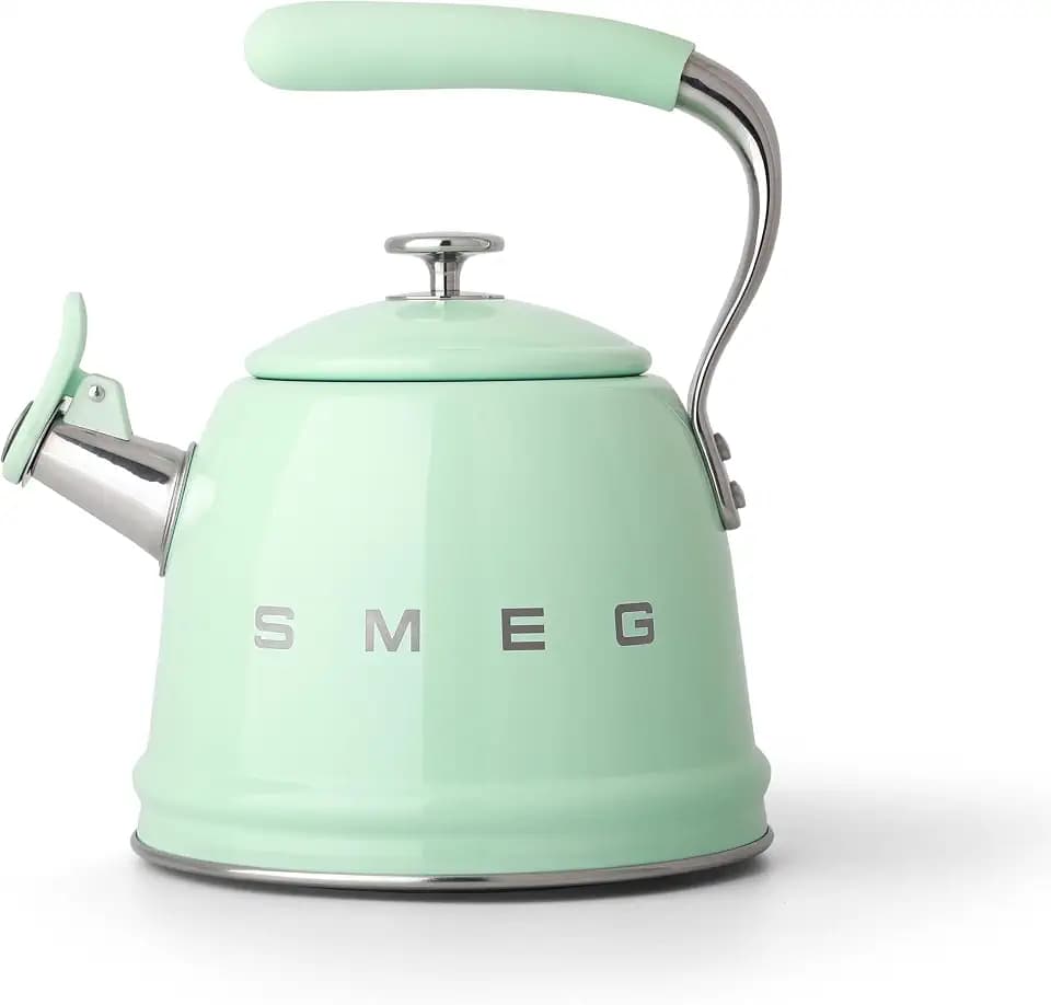 SMEG Stovetop Whistling Kettle – 50s Retro Style, 2.3 Liter (10 Cup / 2.4 Quart) Stainless Steel Tea Kettle with Iconic Design & Whistle – Premium Kitchen Statement Piece (New Pastel Green)