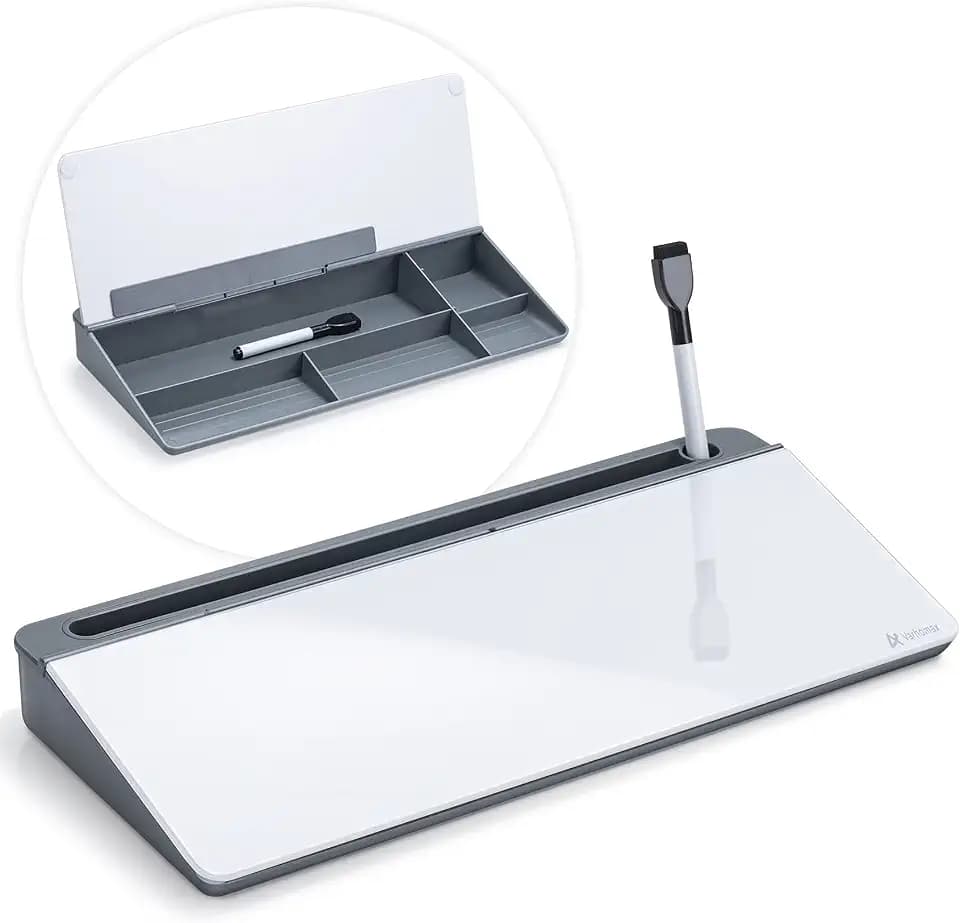 Varhomax Glass Desk Whiteboard with Storage, Desktop Organizer to-do List Memo Notepad Dry Erase White Board for Home Office and School Supplies (Gray)