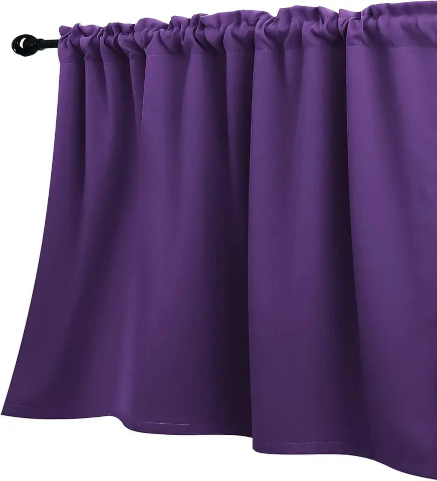 KOUFALL Royal Purple Valance for Living Room, Room Darkening Thermal Insulated Blackout Heat Blocking Valance for Bedroom Girls Room, 52x18 Long, Dark Purple