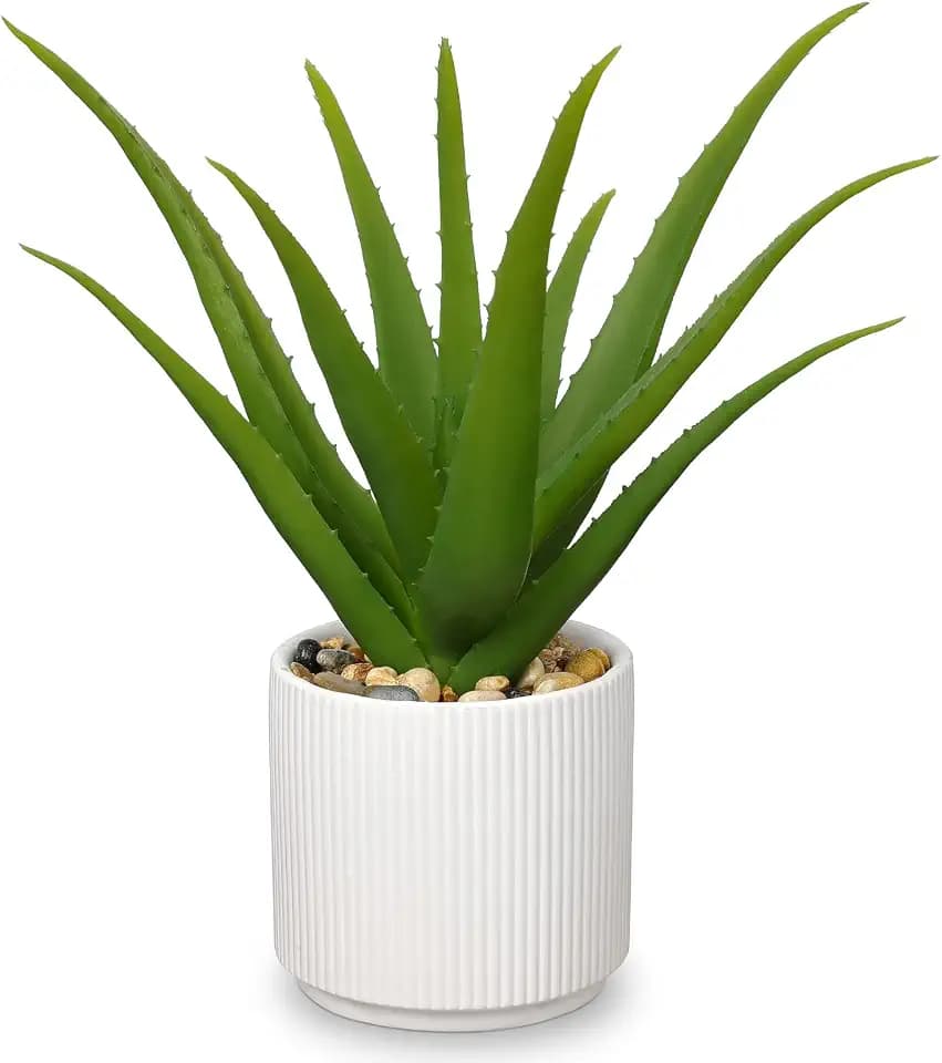 GnFlus Artificial Succulent Aloe Plants 12 Inch Faux Succulents with Ceramic Pot Fake Aloe Potted Plant for Home Indoor Bathroom Table Bedroom Shelf Office Decor