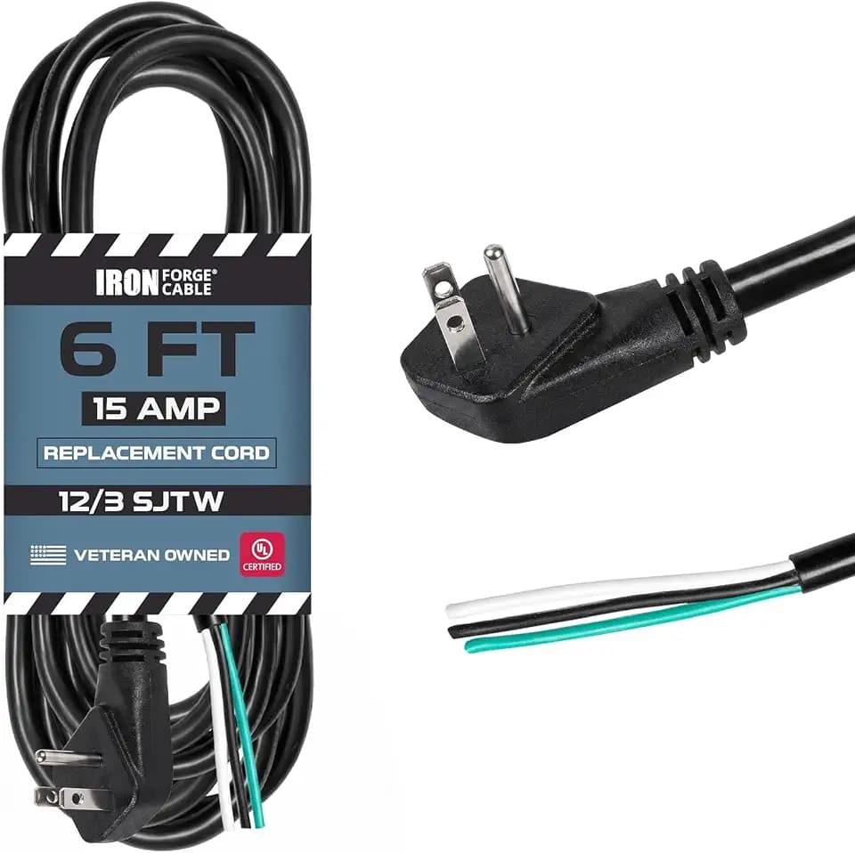 Iron Forge Cable Right Angle Replacement Power Cord, 12 AWG, 6 Ft - Black