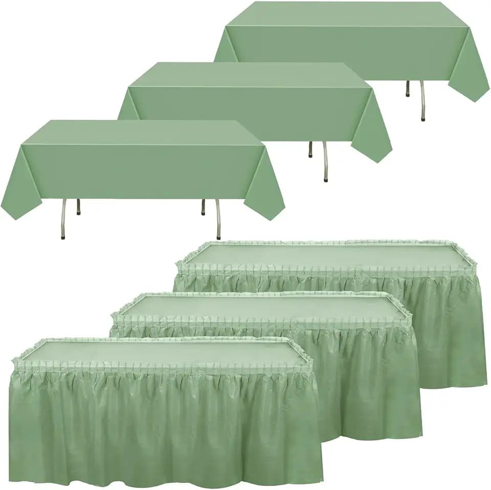 Oudain 6 Pcs Plastic Table Skirts Tablecloths Disposable,Sage Green