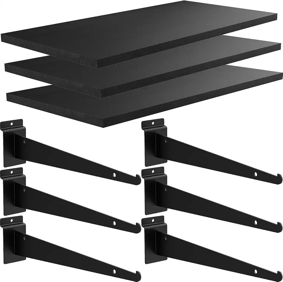3 Pack Wooden Slatwall Shelf, 11.8" x 30" Slat Wall Shelves with Metal Brackets Heavy Duty Slatwall Shelving Organizer Accessories for Home Garage (3, 11.8" x 30")