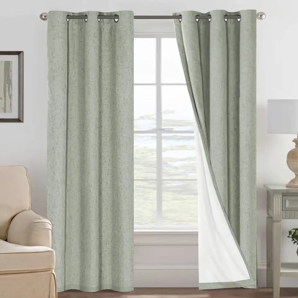 H.VERSAILTEX 100% Blackout Linen Curtains 84" L 2 Panels Sage