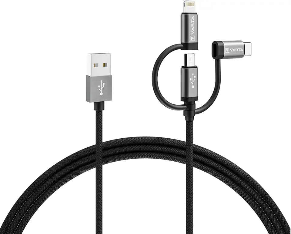 VARTA 3in1 Kabel USB A auf Lightning, Micro USB, USB C, 2 m, bis zu 12 W