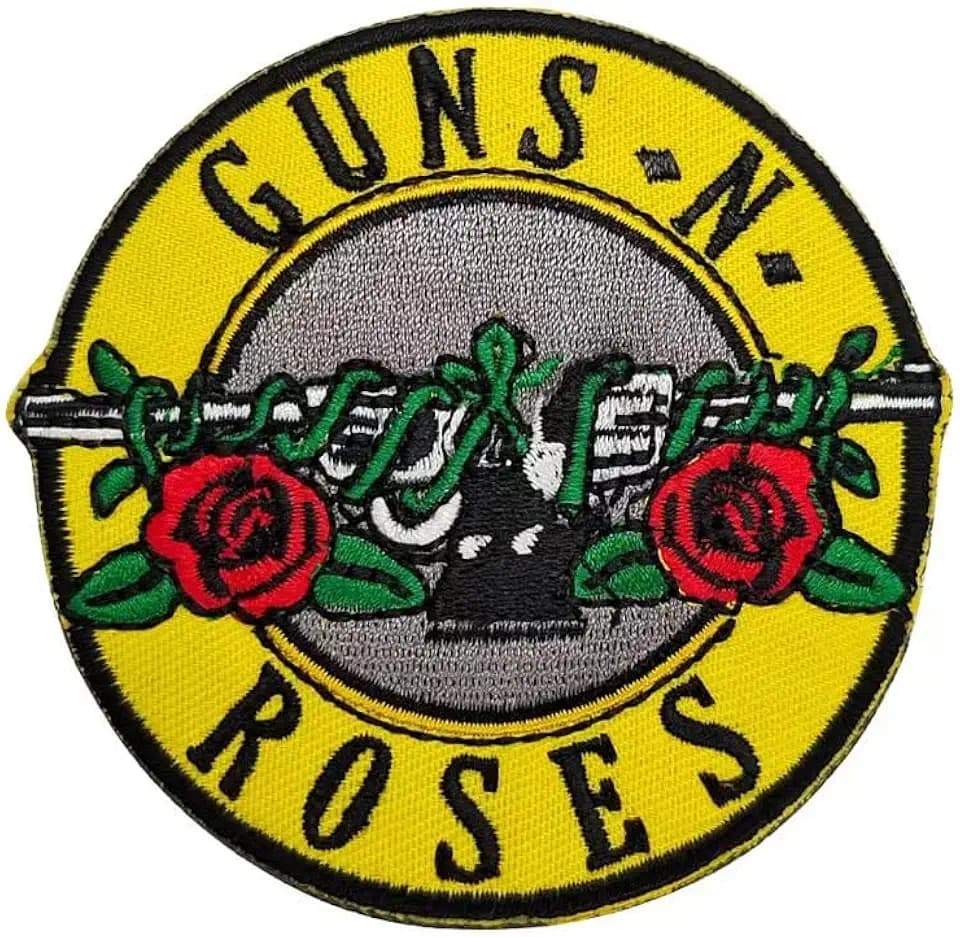 Round Patch Gun Rose Tactical Combat Badge Military Morale Patch Novelty Embroidered Badge Darn Sticker Iron On or Sew On,Roses Big Iron on Yellow Backround Band Logo Revolver (3.5" Dia.