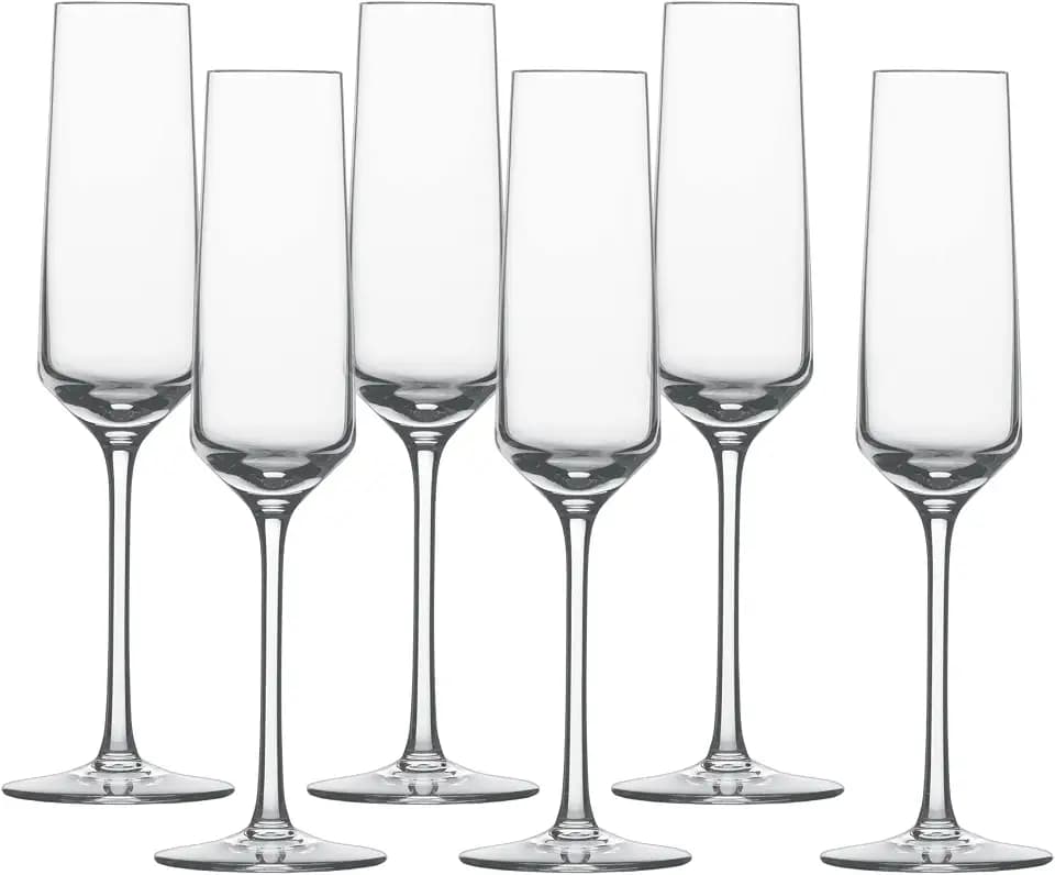 Zwiesel Glas Pure Champagne Glass (Set of 6), Champagne Flutes with Effervescent Point, Dishwasher-Safe Tritan Crystal Glasses, Made in Germany (7.1 Ounce)