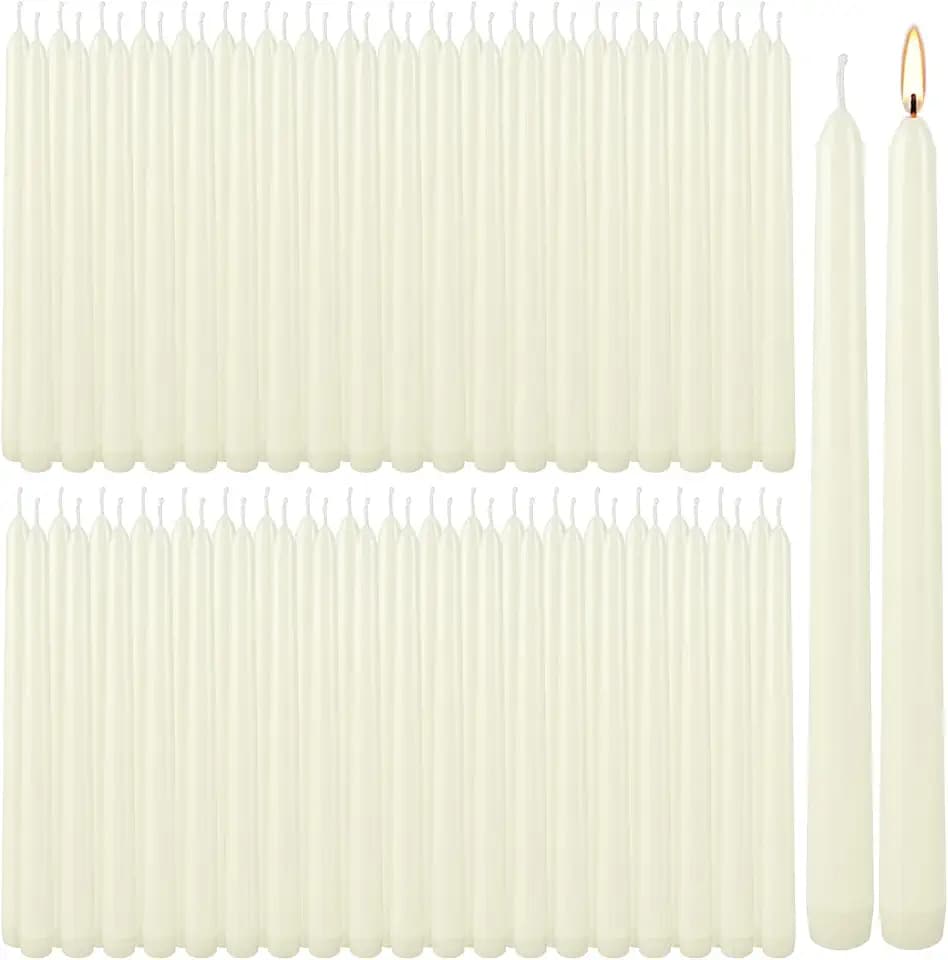 YOROXRG 100Pack Ivory Taper Candles, 7-8 Hours Burn Time, Unscented, Smokeless and Dripless, 0.75 x 10 Inch Dinner Candle Set for Household, Wedding, Party and Home Décor Candlesticks