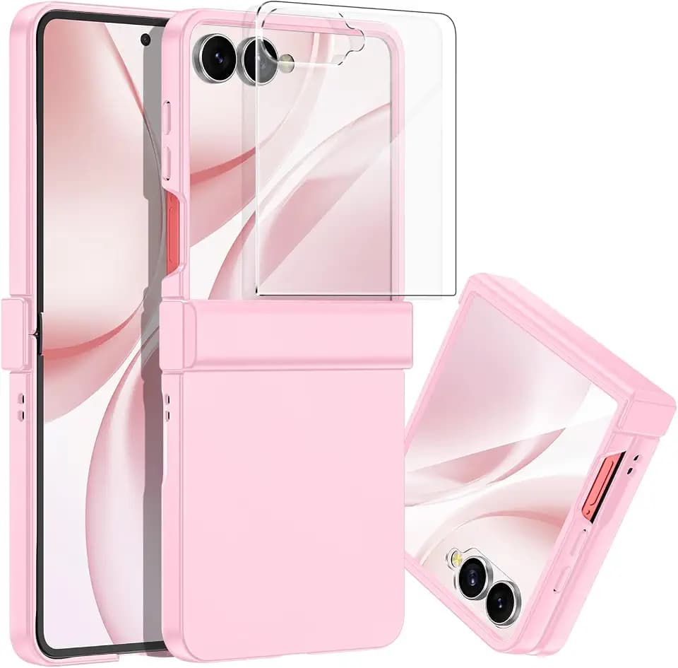 Btscase for Samsung Galaxy Z Flip 7 Case 2025 with Hinge Protection & Built-in Screen Protector, Military Grade Drop Protection Slim Shockproof Full Body Rugged Phone Cover Anti-Fingerprint, Pink