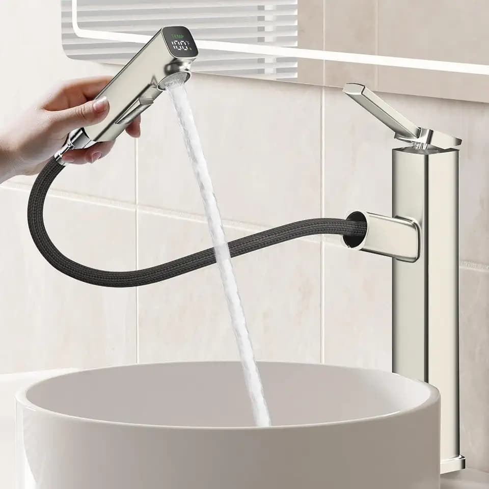 HANLIAN Brushed Nickel Tall Single Hole Bathroom Vessel Sink Faucet