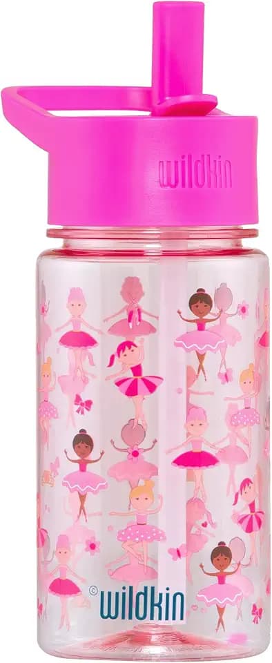 Wildkin 16 oz Kids Tritan Water Bottle with Leakproof Straw Lid, Ballerina