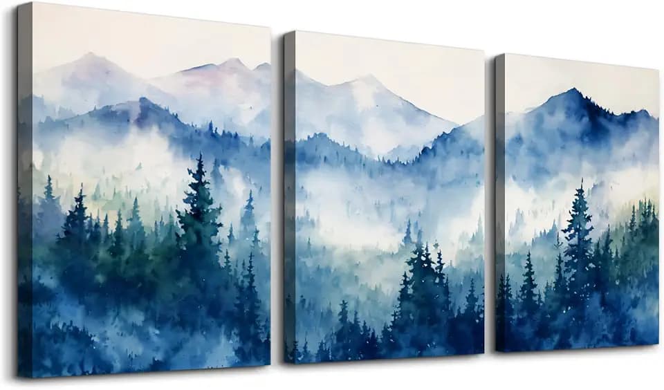 SERIMINO Blue Nature Wall Decor, Forest Mountain Canvas Prints