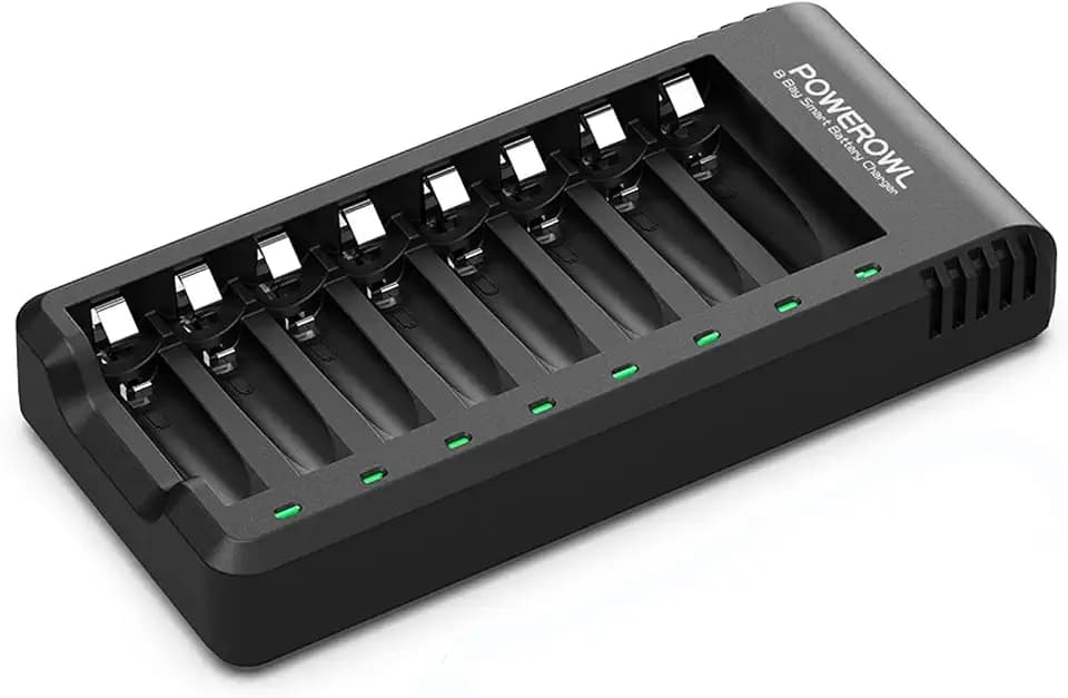 POWEROWL Akku Ladegerät für NIMH Wiederaufladbare AA AAA Akku Batterieladegerät mit LED Anzeige (unabhängiger Steckplatz)