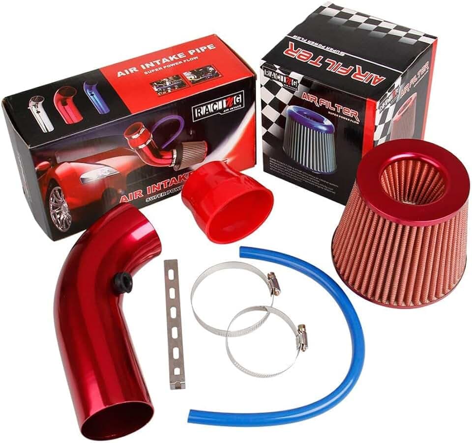 CarBole Sportluftfilter Luftkühlung Auto Lufteinlassfilter Kit Universal Kohlefaser Lufteinlasssystem Rot