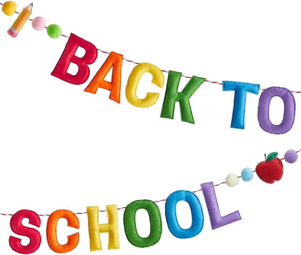 8.2 Ft Back to School Felt Banner 3D Pencil Apples Bus Pompom Balls Hanging Banner Pre-Assembled Colorful Bunting Garland Classroom Decorations for Back to School Welcome Party Home Wall Decor