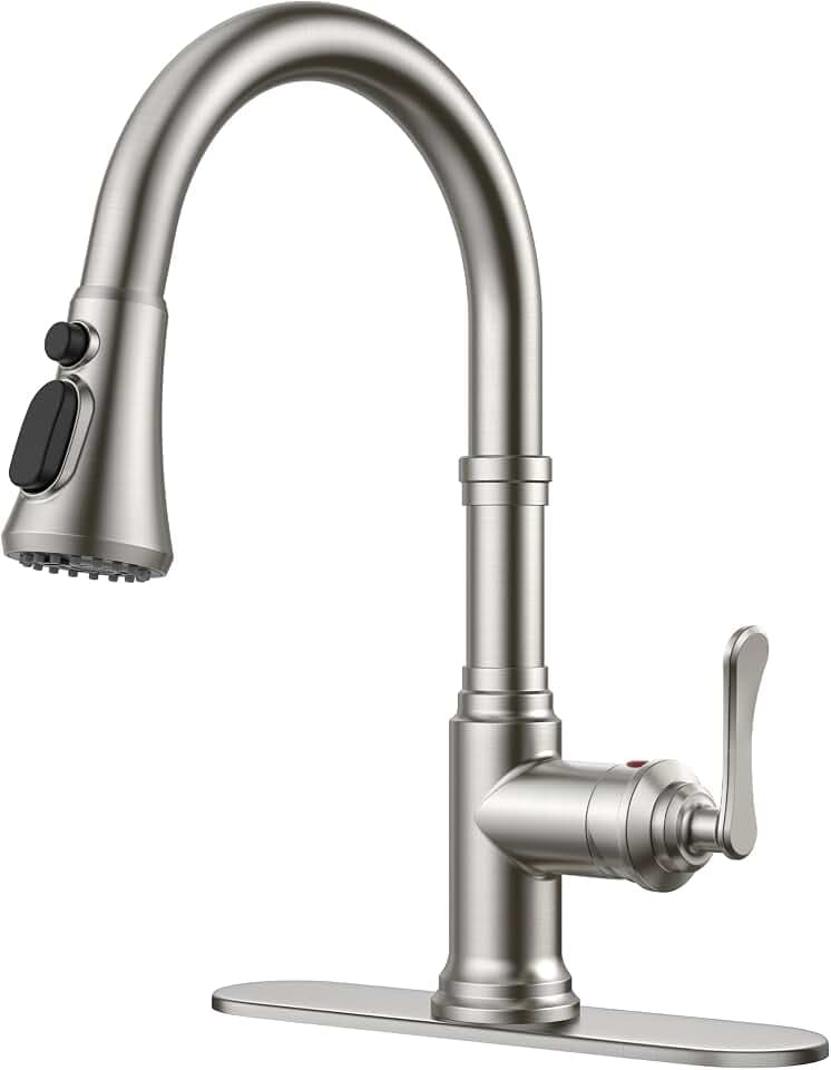 FORIOUS Antique Kitchen Faucet with Pull Down Sprayer, Brushed Nickel