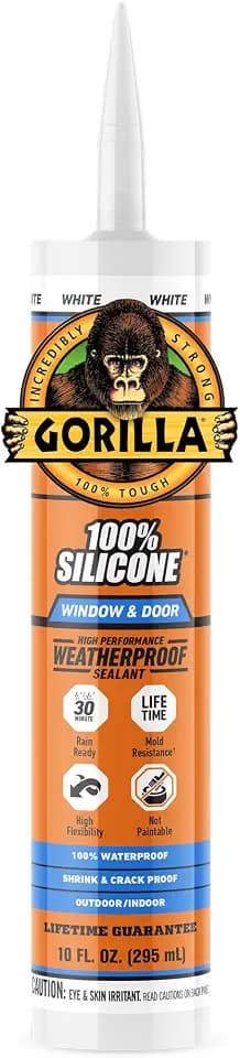 Gorilla 100% Silicone Sealant Caulk Window & Door, 10 Ounce Cartridge, White (1 Pack)