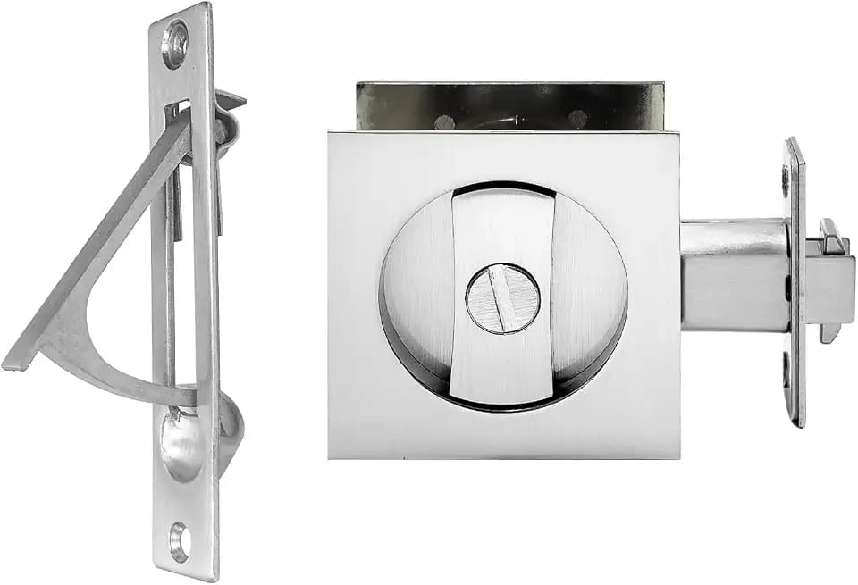 Pocket Door Lock,Privacy Door Hardware Suitable for Bathroom Bedroom etc Recessed 2 Sided, 2 3/8" Backset, Invisible Hardware for 1 3/8” to 2 3/16” Thickness Door (Sliver, Privacy Lock With Edge Pull)