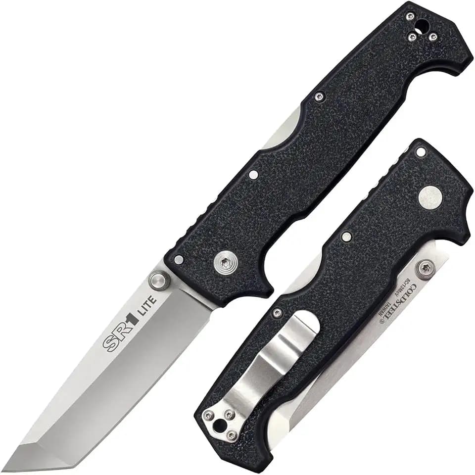 COLD STEEL SR1 Lite 8Cr14MoV Steel 4" Blade Griv-Ex Handle Tactical Self-Defense Folding Knife with Tri-Ad Locking Mechanism, Pocket/Belt Clip