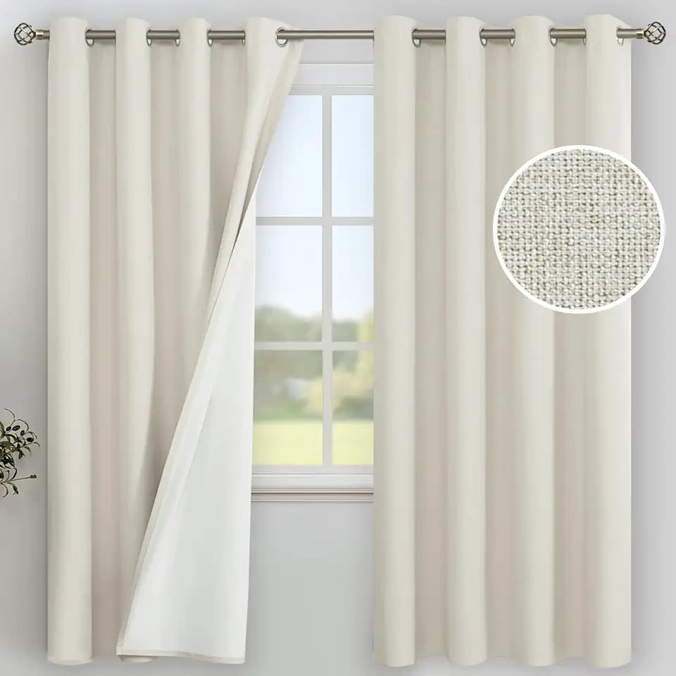 YoungsTex Linen 100% Blackout Curtains 78 Inches Long for Bedroom, Full Room Darkening Thermal Insulated Drapes with Grommet Privacy for Living Room Windows, 2 Panels, 52 X 78 Inch
