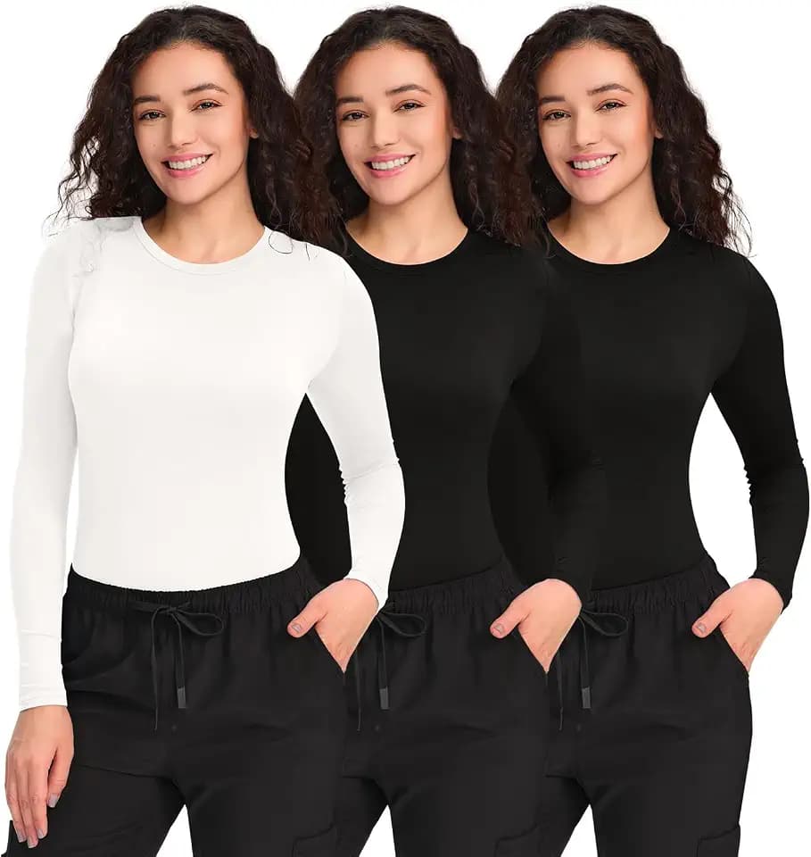 COZYFIT 3 Pack Underscrub Long Sleeve Women, Undershirts, High Crew Neck