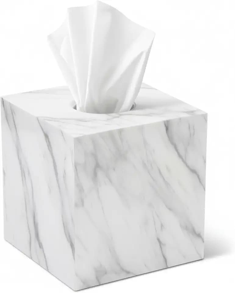 Tissue Box Cover Holder Square Marble Tissue Box Holder Bathroom Vanity Nightstand Bedroom Livingroom Decorative Decor Toilet Organizer Tissues (Marble, Square)