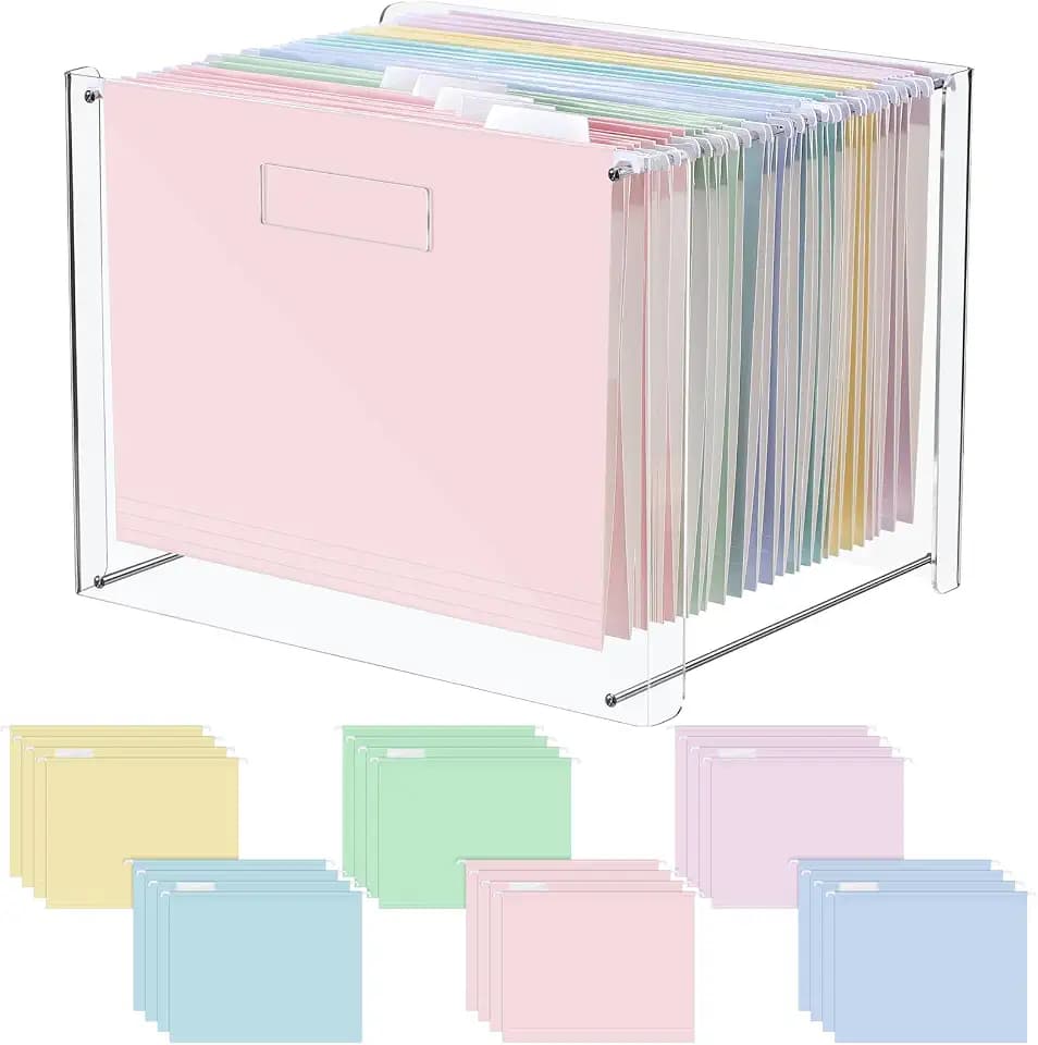 Dispowreath 24 Hanging File Folders Acrylic Desktop Organizer,Pastel