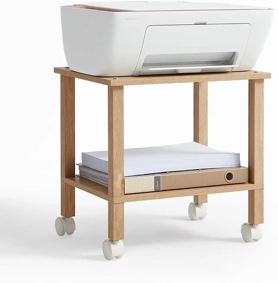 YUFAM 2 Tier Printer Stand with Storage,Under Desk Shelf Printer Table,Small Printer Stand with Wheels,Rolling Printer Cart for Office