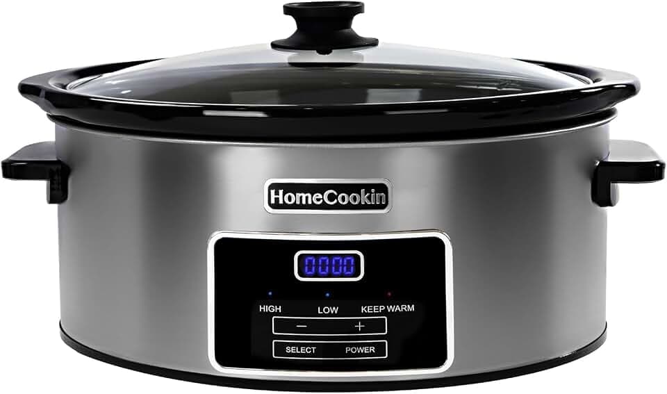 8-Quart Digital Programmable Slow Cooker with Timer - Small Kitchen Appliance for Family Dinners - Serves 10+ People - Heat Settings: Keep Warm, Low and High