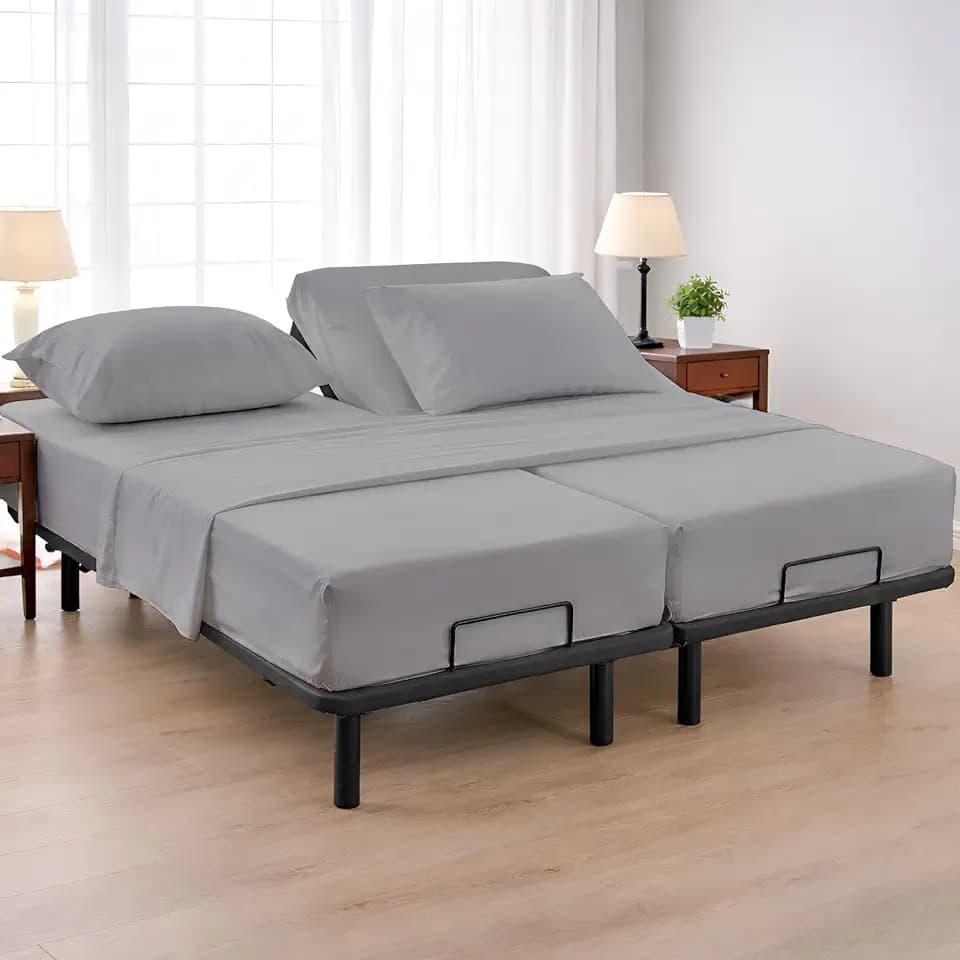 Cottington Lane Split King Sheets Sets for Adjustable Bed, Premium Cotton Split King Twin XL Coolling Bed Sheets Set with 16 Inch Deep Pockets, Ultra Soft & Durable Bedding, Light Grey Solid