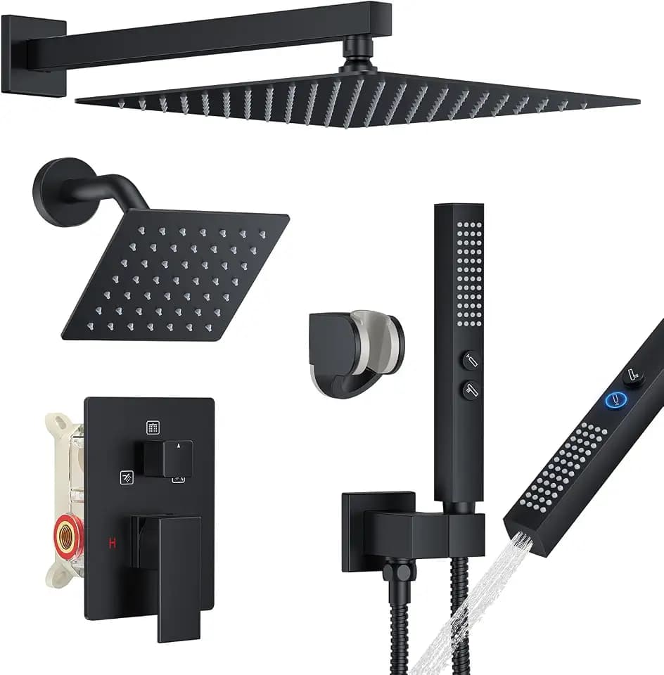 Rain Shower System 12"&6" Shower Heads Wall Mount Shower Faucet Set