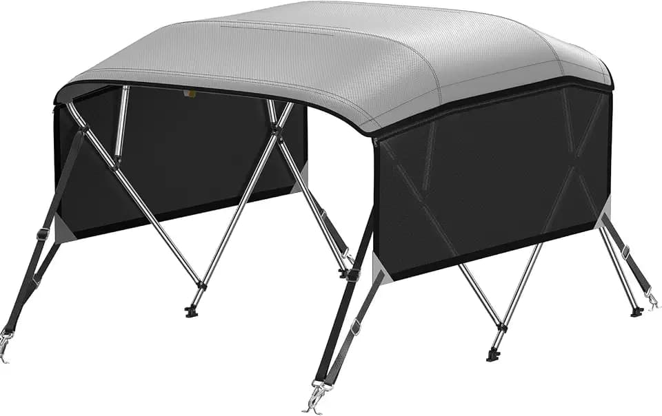 KAKIT 3 4 Bow Bimini Tops with Mesh Sidewalls Support Poles for Boats Marine Grade Canvas Top Includes 2 Straps Storage Boot 1 Inch Aluminum Frame