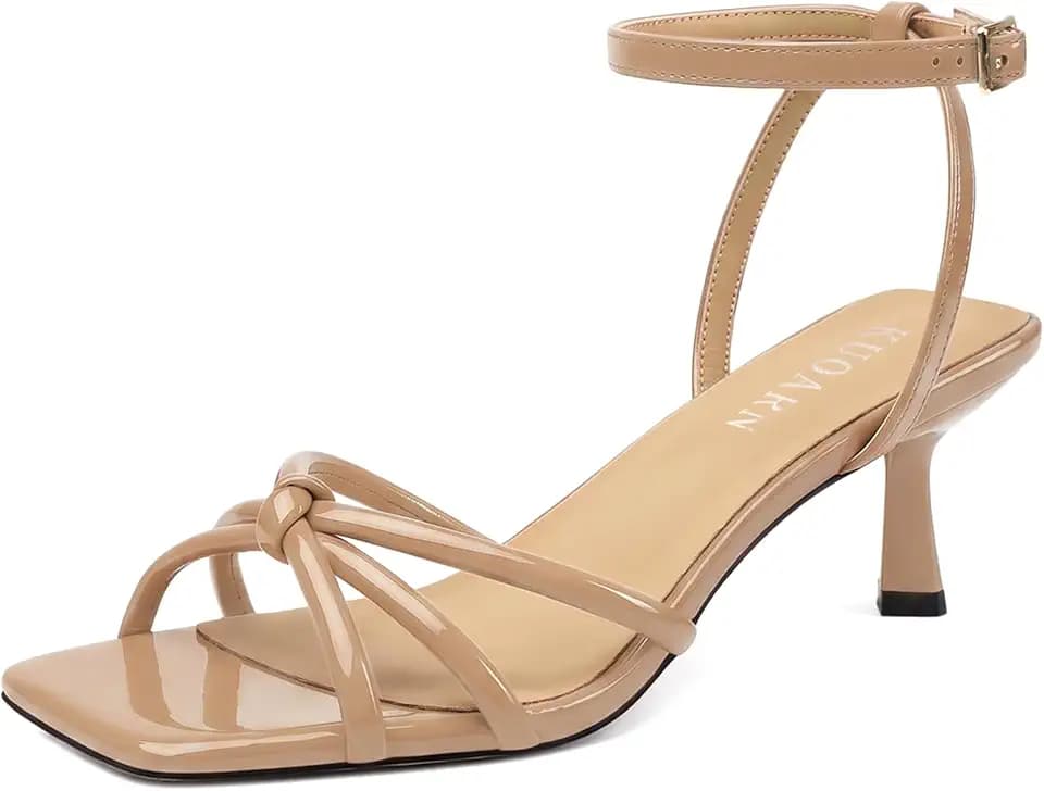 KUOARN Kitten Heels for Women Strappy Sandals with Adjustable Ankle Strap