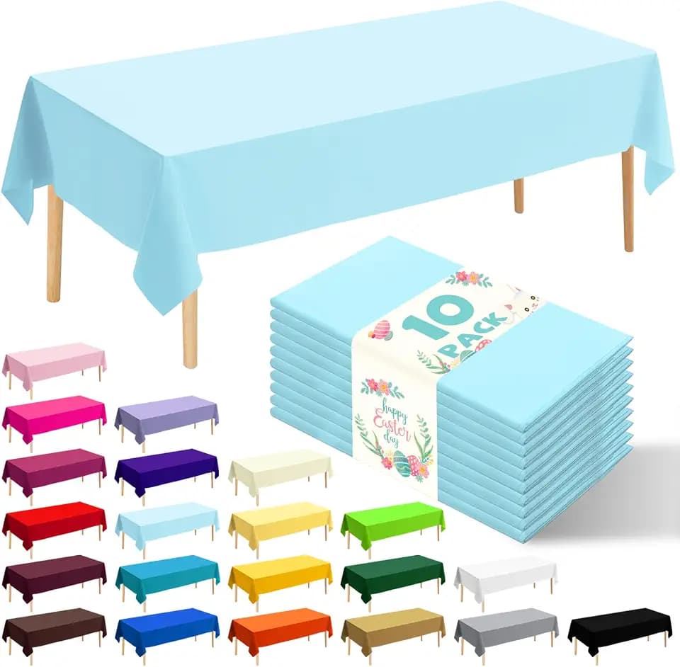 10 Pack Light Blue Plastic Table Cloth 54x108 Inch Disposable Waterproof Rectangle Tablecloth for Party Birthday Wedding Picnic Outdoor
