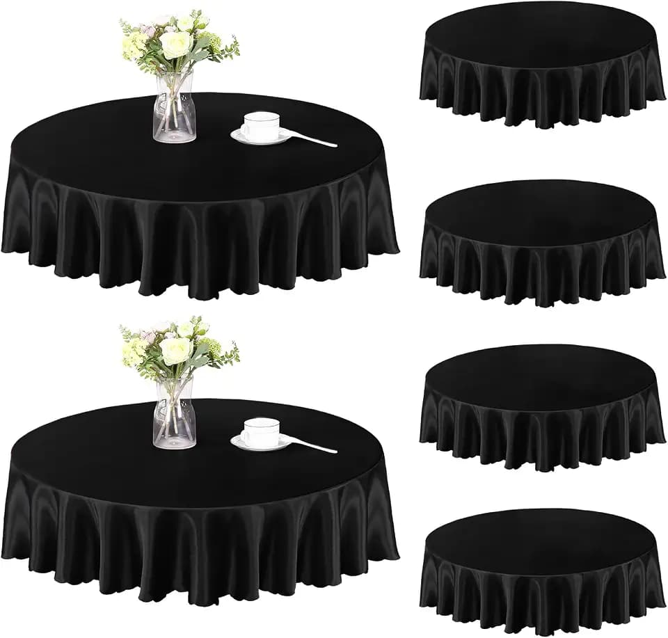 Homiest 6 Pack 60 Inch / 5ft Satin Round Tablecloth, Black Table Cover
