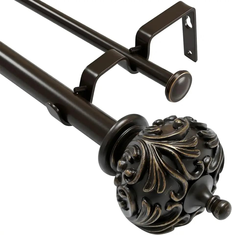 Victorian Bronze Double Curtain Rod 36-72 Inch Heavy Duty Adjustable