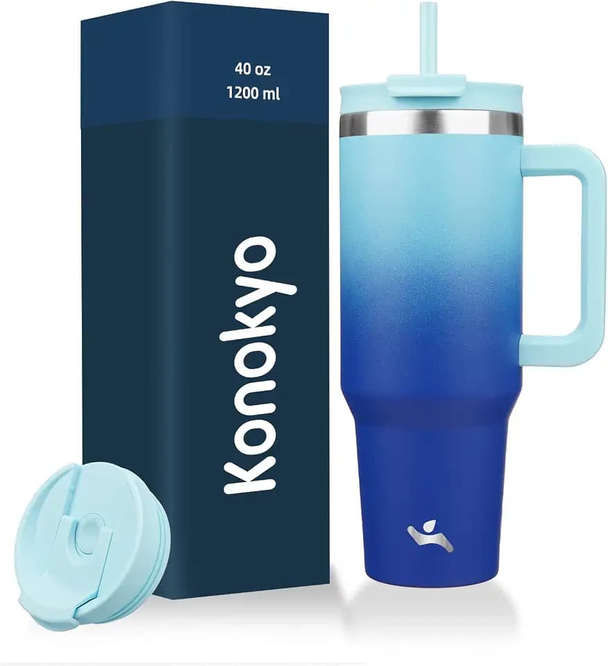 Konokyo 40 oz Insulated Tumbler Water Bottle with Handle, Straw Lid