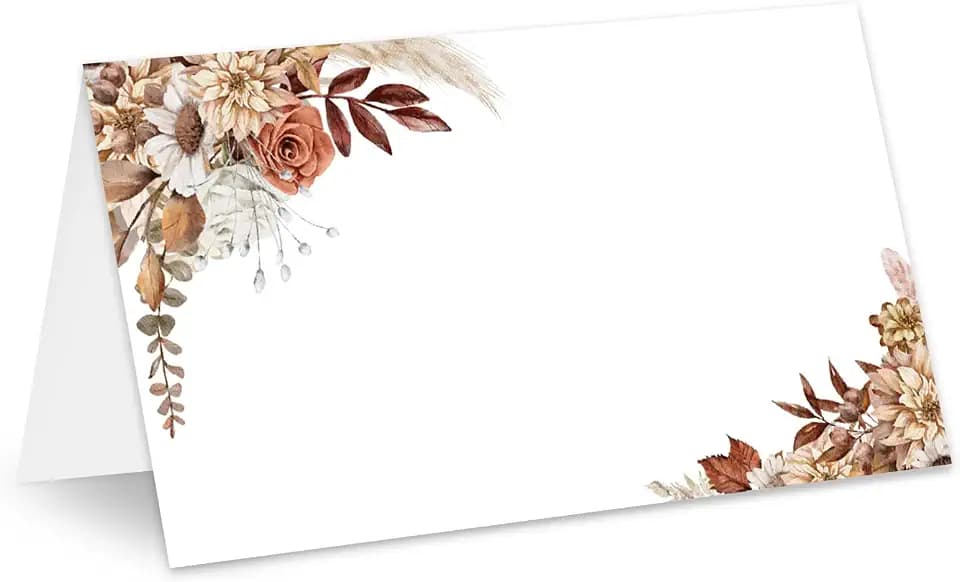Whaline 50Pcs Floral Place Cards 2 x 3.5 Inch Retro Boho Flower Tented Cards Vintage Seating Card for Wedding Bridal Baby Shower Birthday Banquet and Special Events