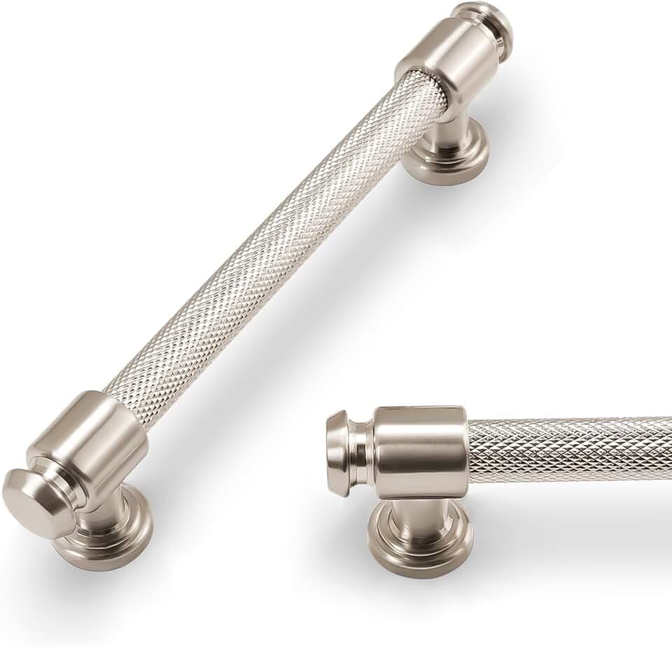 10 Pack 5Inch(128mm) Brushed Satin Nickel Kitchen Cabinet Handles Knurled Cabinet Pulls Drawer Pulls Kitchen Hardware
