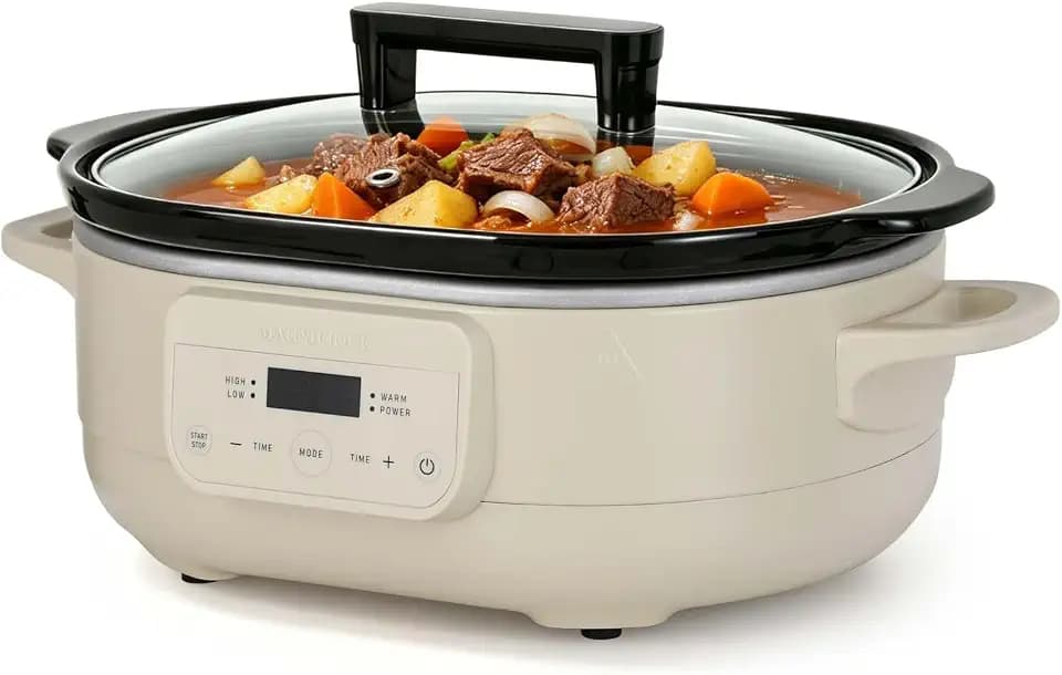 MAGNIFIQUE 6 Quart Programmable Slow Cooker Removable Healthy Nonstick Pot - Small Kitchen Appliance for Family Dinners - Serves 6+ People - Heat Settings: Keep Warm Oatmeal