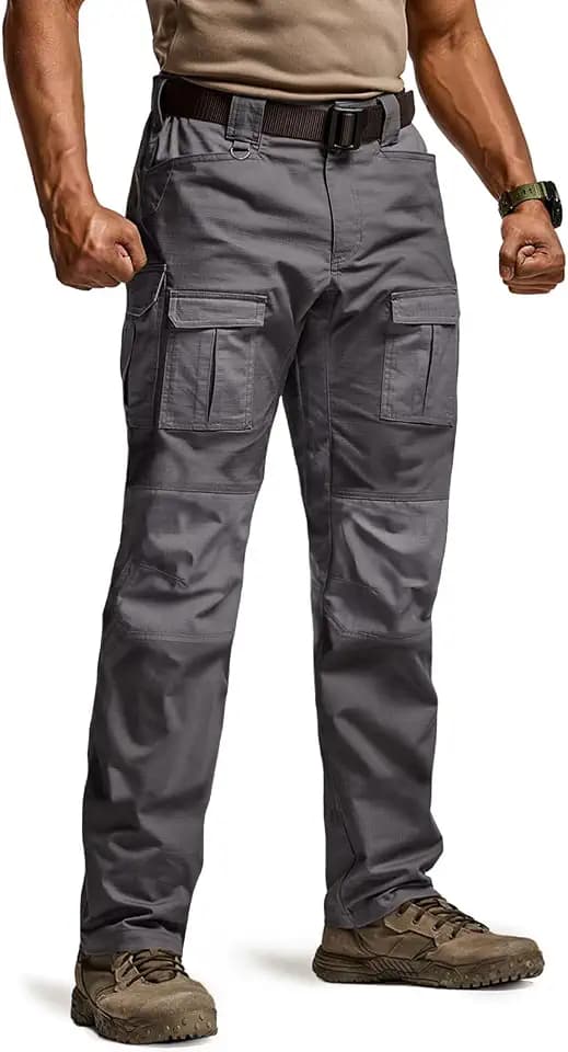 CQR Men's Flex Ripstop Tactical Pants, Water Resistant Stretch Cargo Pants, Lightweight EDC Hiking Work Pants