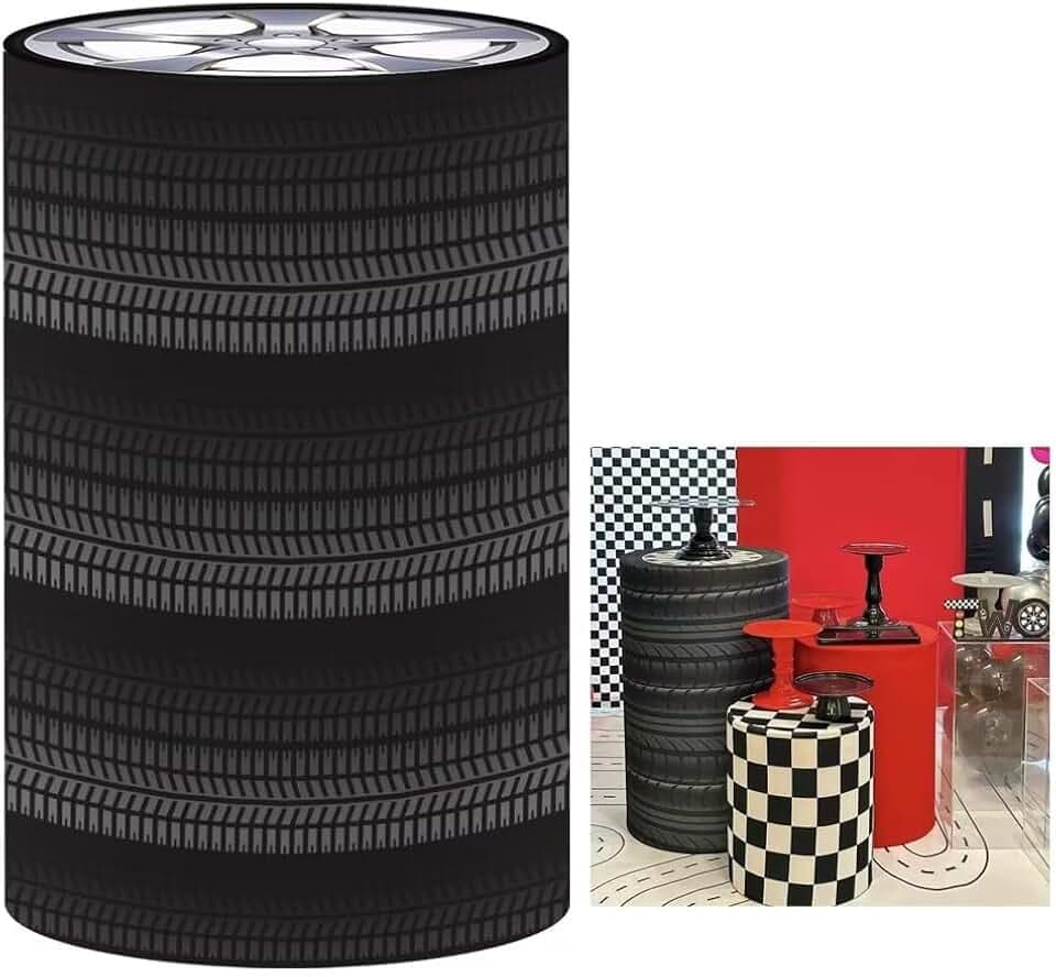 Tyre Cylindrical Cylinder Plinth Covers for Racing Parties Decorations Stretchy Pedestal Fabric Cover Baby Shower Kids Birthday Party Props Dia13''H24''