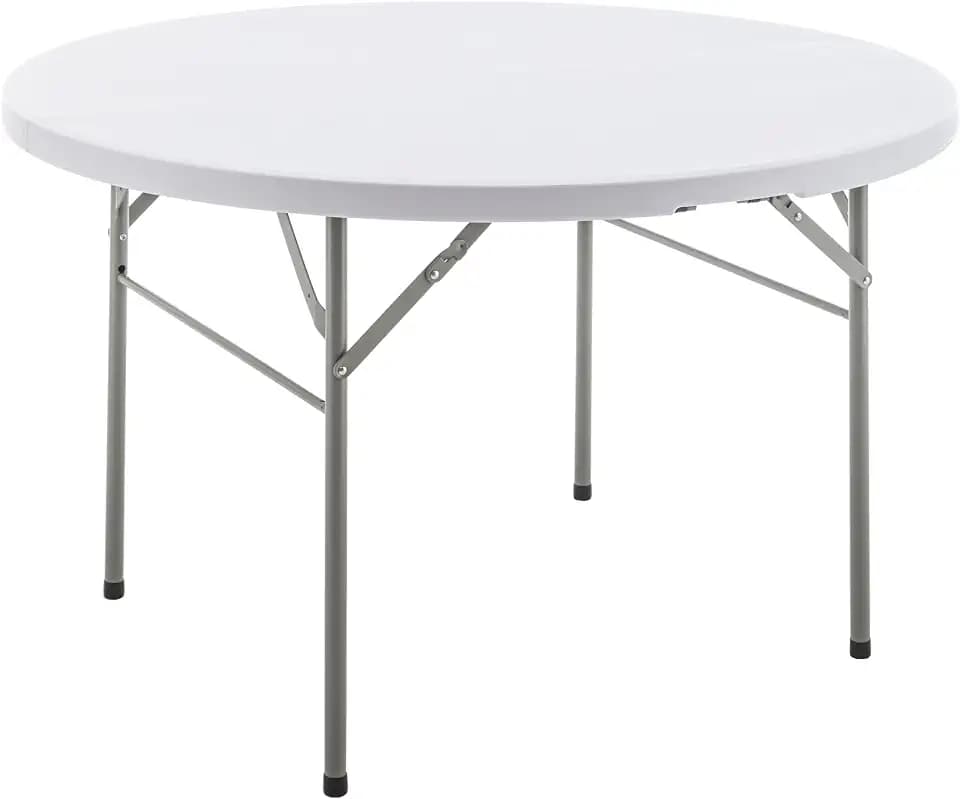 BTEXPERT 4-Foot 48” Round White Plastic Folding Table, Commercial Grade Portable Banquet Table, Indoor Outdoor for Wedding, Party, Patio, Dining & Events